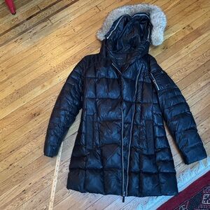 Marc New York Black Puffer Coat with Faux Fur Trim